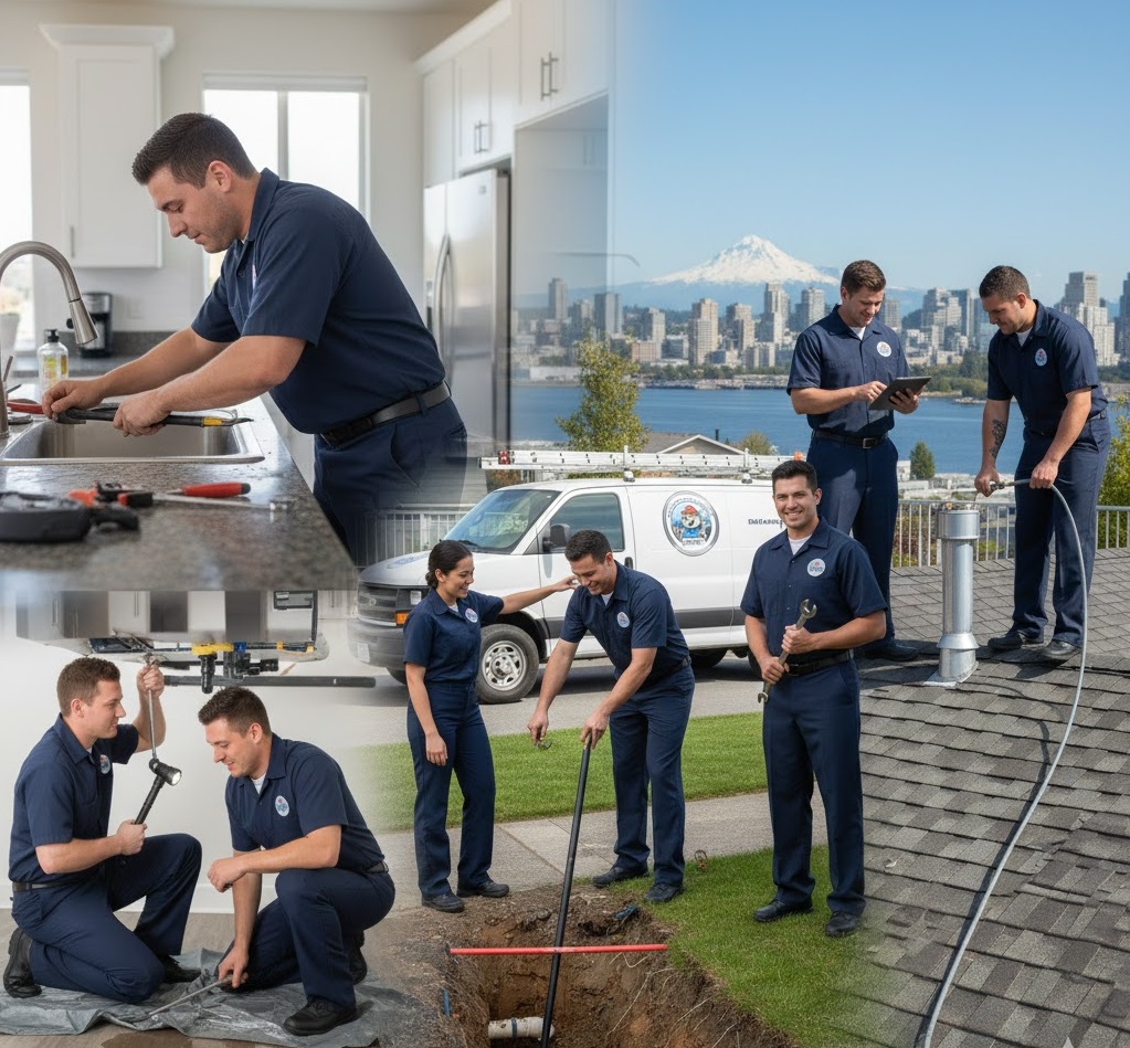 Expert plumbers working on pipe installation